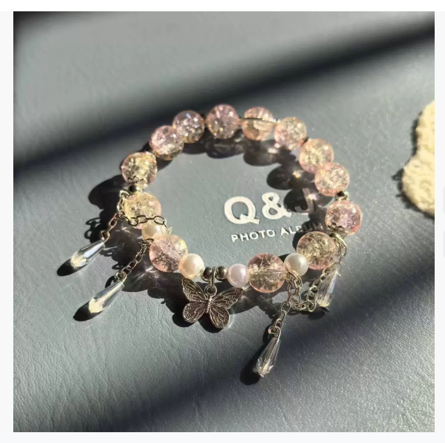 Тенденция Браслет для женщин, вдохновленный эфирным лесом Браслет из метеоритного стекла с бабочкой 10 мм Новый кулон с кисточкой в китайском стиле с градиентной элегантностью