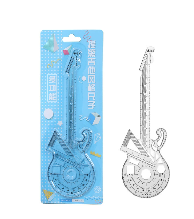 Модная линейка в стиле рок-гитары Многофункциональная линейка: прямая линейка, угольник, циркуль Универсальная линейка с практичными функциями