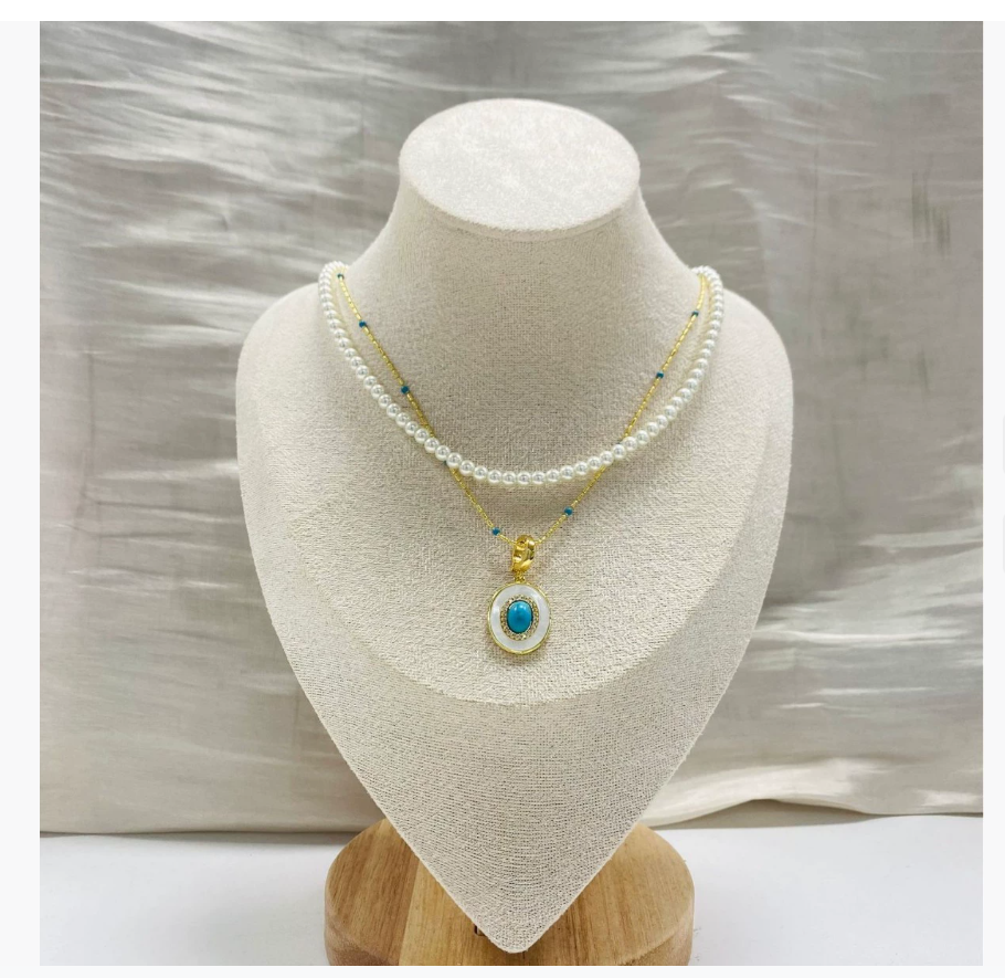 Ожерелье Denise из синтетических жемчужин бирюзового цвета Новый роскошный дизайн в китайском стиле Элегантная многослойная цепочка-воротник для женщин