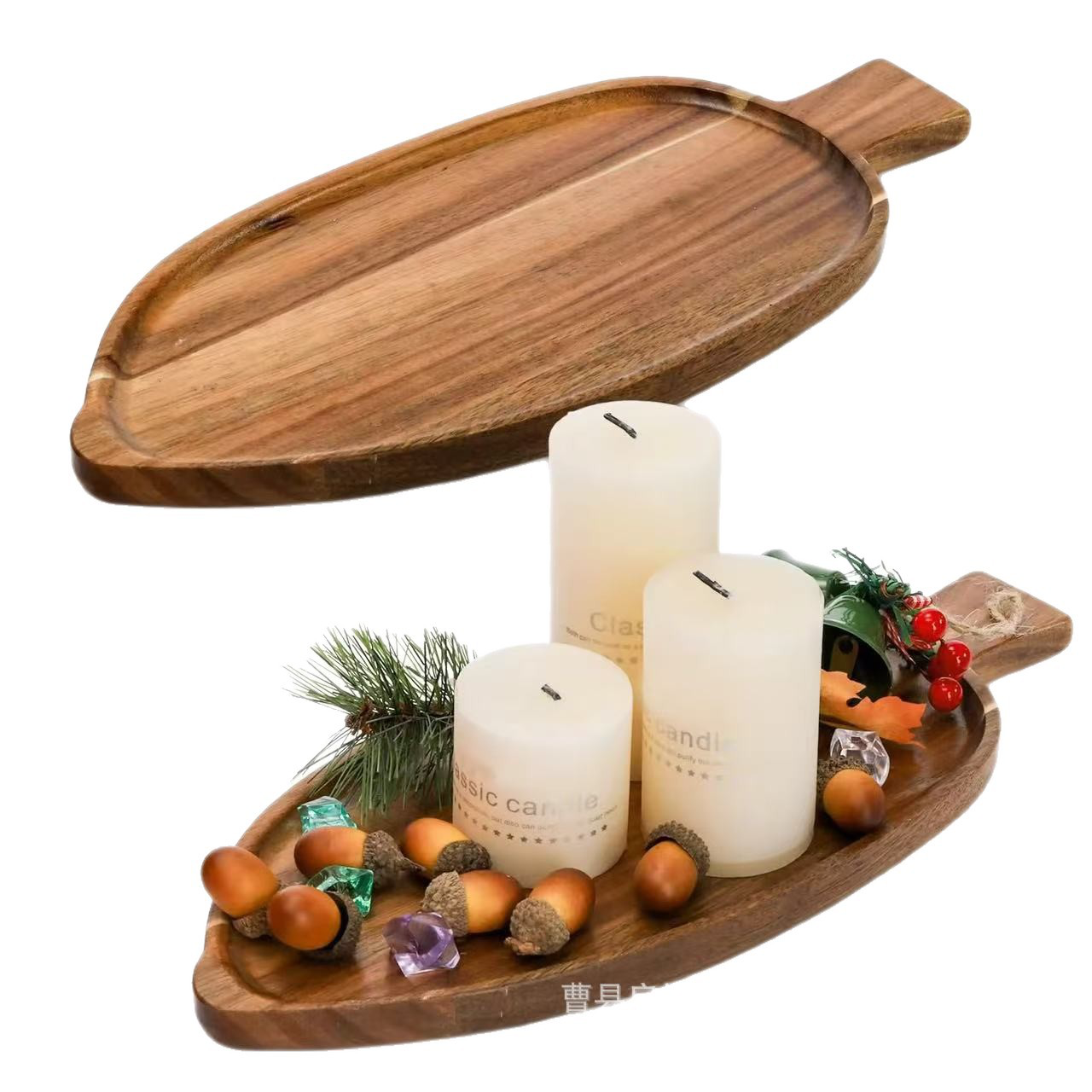 Индивидуальный поднос для листьев с деревянной ручкой, поднос для свечей, поднос для украшения стола, изделие из акации, посуда для дома, блюдо для выпечки и десертов