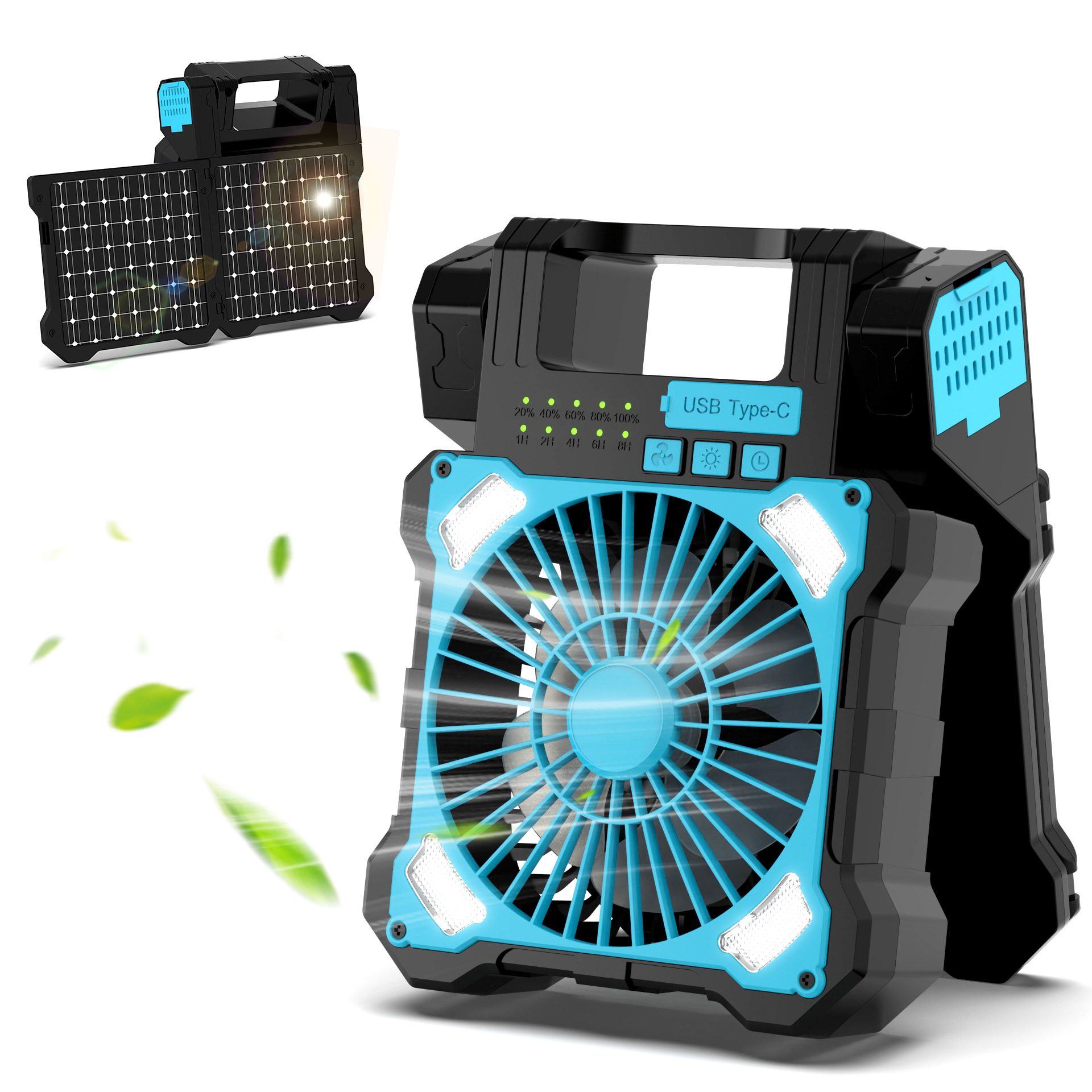 Новый вентилятор на солнечной энергии с трансграничным светодиодным освещением, многофункциональный средство от комаров для кемпинга, перезаряжаемый портативный вентилятор для кемпинга на открытом воздухе