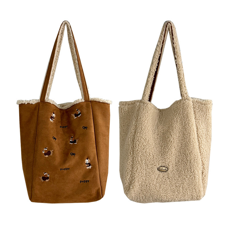 Новая замшевая сумка-ведро Роскошная сумка через плечо из искусственного меха Стильная и универсальная сумка-тоут Сумка для студентов и школьников