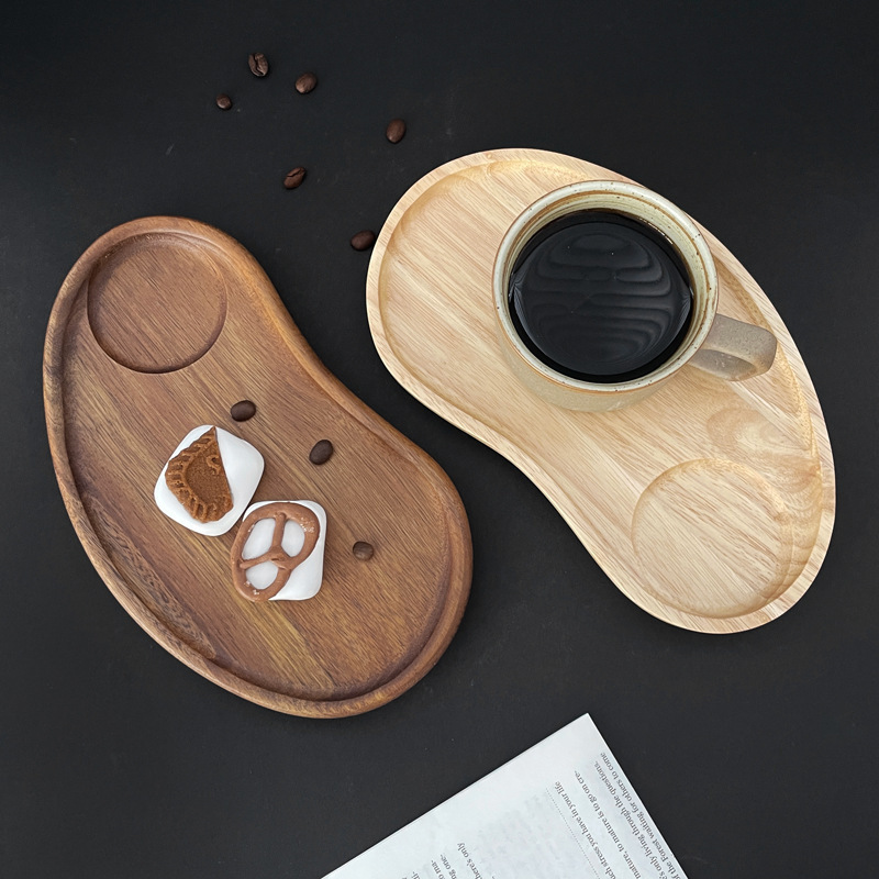 Поднос из черного орехового дерева Нестандартная подставка под кофейную чашку Десертное блюдо для фруктов Послеобеденный чай Блюдо для сервировки в японском стиле