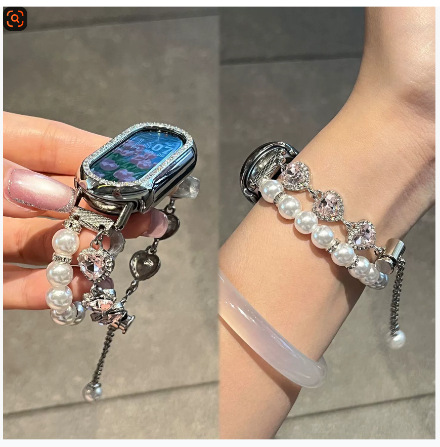 Совместим с Xiaomi Band 10 Strap 9 Сердечный жемчужный 8-рядный браслет с бусинами NFC для женщин