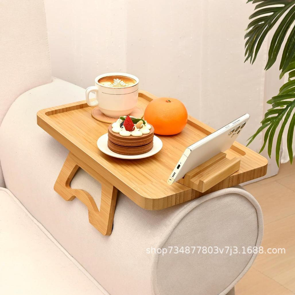 Деревянный подлокотник для дивана с держателем для мобильного телефона, подносом для закусок и подстаканником Бамбуковый поднос для напитков с основанием из массива дерева Минималистичный стиль