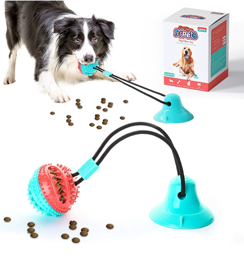 Новый хитовый продукт производителя и оптового продавца товаров для домашних животных: игрушка для собак с присоской и мячом на веревочке, издающая звуки и не пропускающая жидкость.