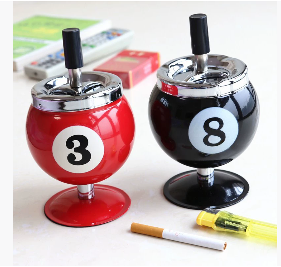 Трансграничный бестселлер: креативная металлическая пепельница с крышкой и чашей для сбора пепла, предотвращающей его разбрасывание. Декоративная пепельница с тематикой снукера, подходящая для офиса.