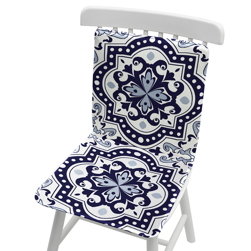Подушка для стула в этническом стиле Сине-белая фарфоровая классическая подушка с интегрированной спинкой Подушка для стула в классе и офисе