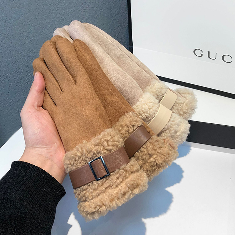 Женские зимние перчатки с флисовой подкладкой, утепленные для тепла, для езды на велосипеде и вождения автомобиля на открытом воздухе, из замши и флиса, устойчивые к низким температурам, совместимые с сенсорными экранами, ветрозащитные, с плюшевой подкладкой.