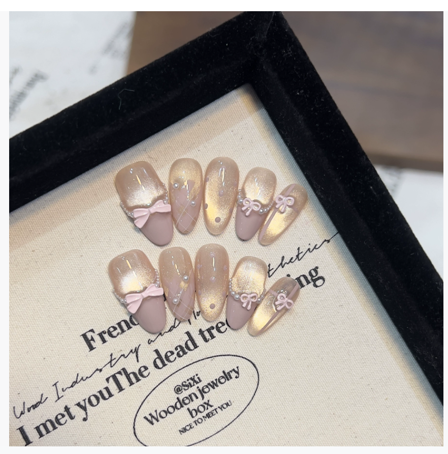 Dairisen Butterfly Ballet Ручной работы ногти для ношения Элегантный и свежий весенне-летний дизайн с горошком и кошачьими глазами Съемный дизайн