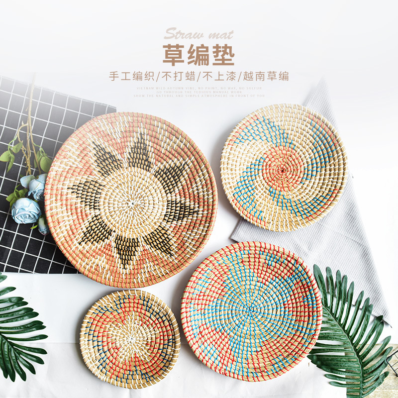 Изделия из плетеной соломы: аксессуары ручной работы для спален и гостиных Подушки для йоги, теплоизоляционные коврики, подставки под миски, подушки из полиуретана, подставки под тарелки