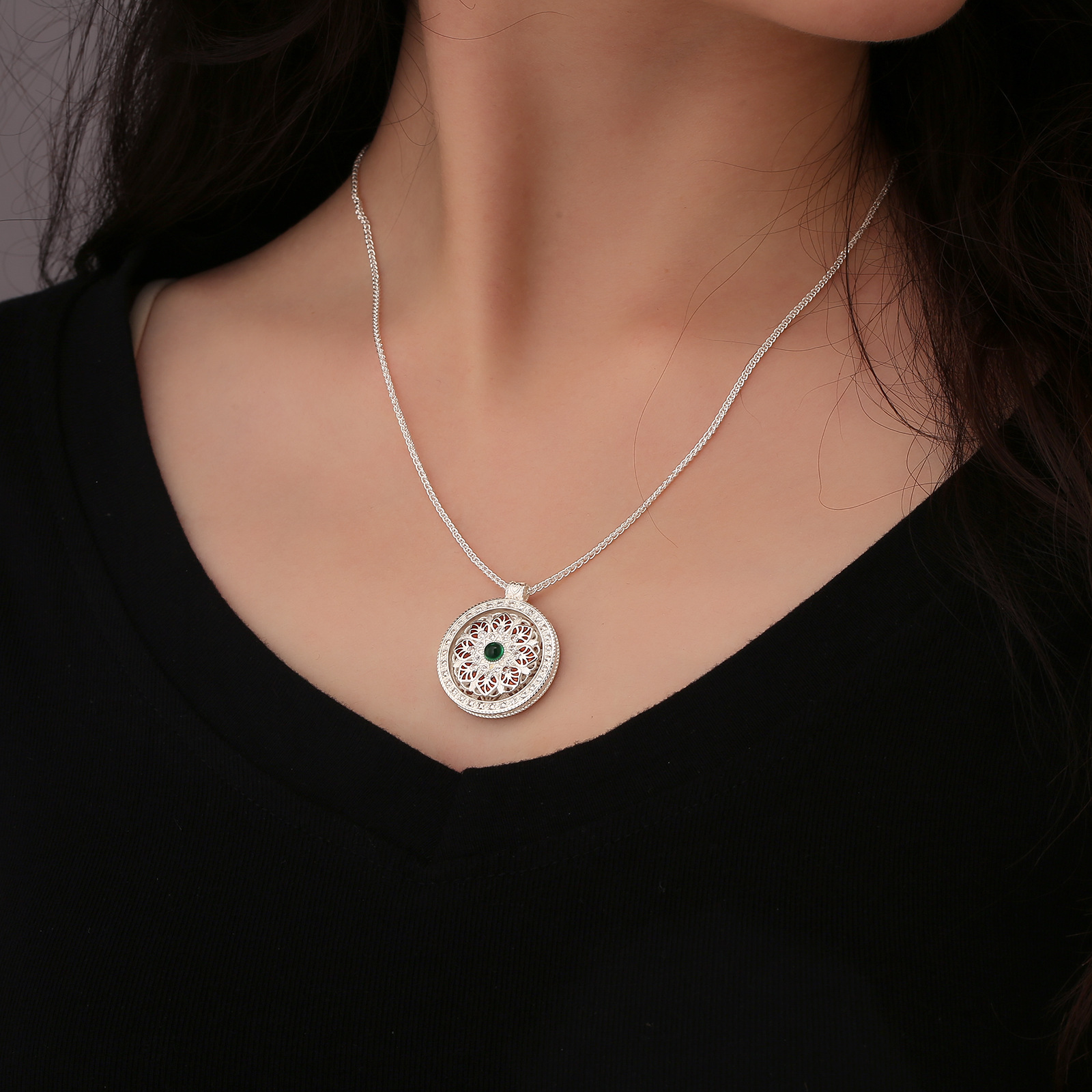 Новое винтажное колье в китайском стиле с вращающимся мотивом лотоса, украшенное бриллиантами, для торжественных мероприятий. Кулон «Восемь сокровищ» в виде компаса.