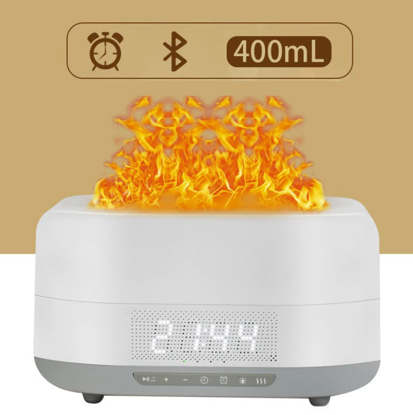 Увлажнитель воздуха с ароматерапией и эффектом пламени нового типа с Bluetooth-динамиком Креативная подсветка с цифровыми часами Оптовые подарочные товары