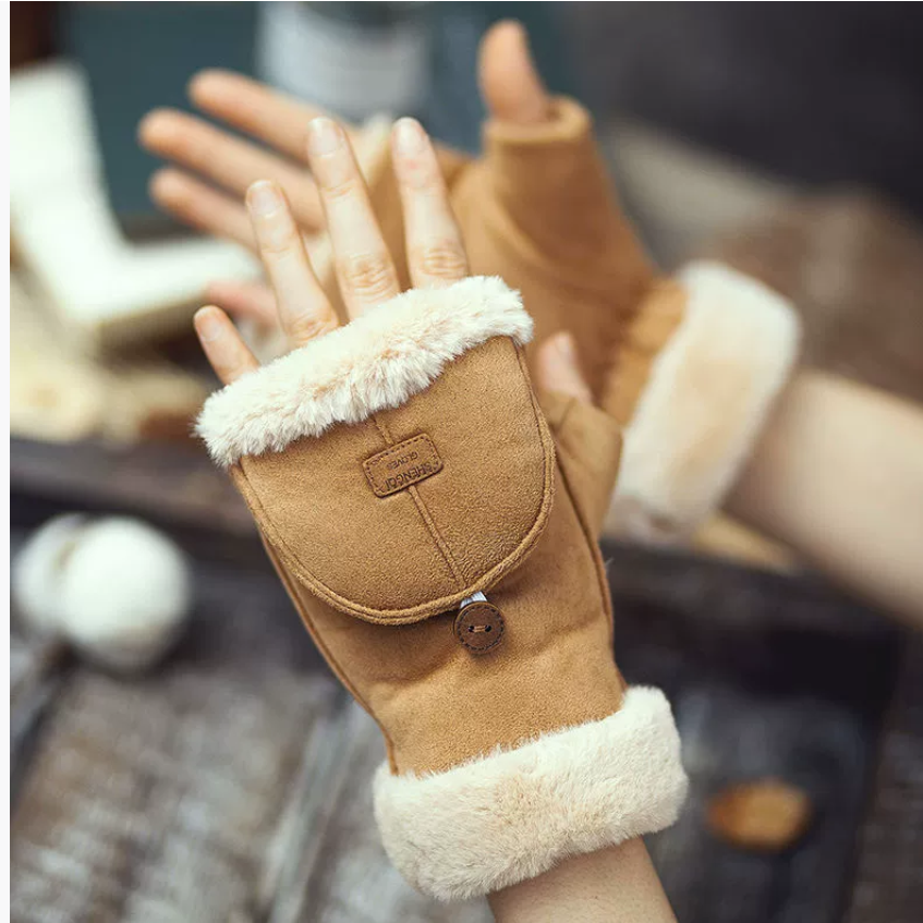 Женские велосипедные перчатки из замши и бархата для студентов и взрослых Теплые и милые для осени и зимы Толстая подкладка из флиса Складные манжеты Совместимые с сенсорными экранами Подходят для ношения в офисе