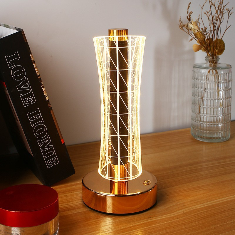 Современная минималистичная настольная лампа с узором и тонкой талией из акрила и металла Атмосферный ночник Декоративная настольная лампа для гостиной и спальни