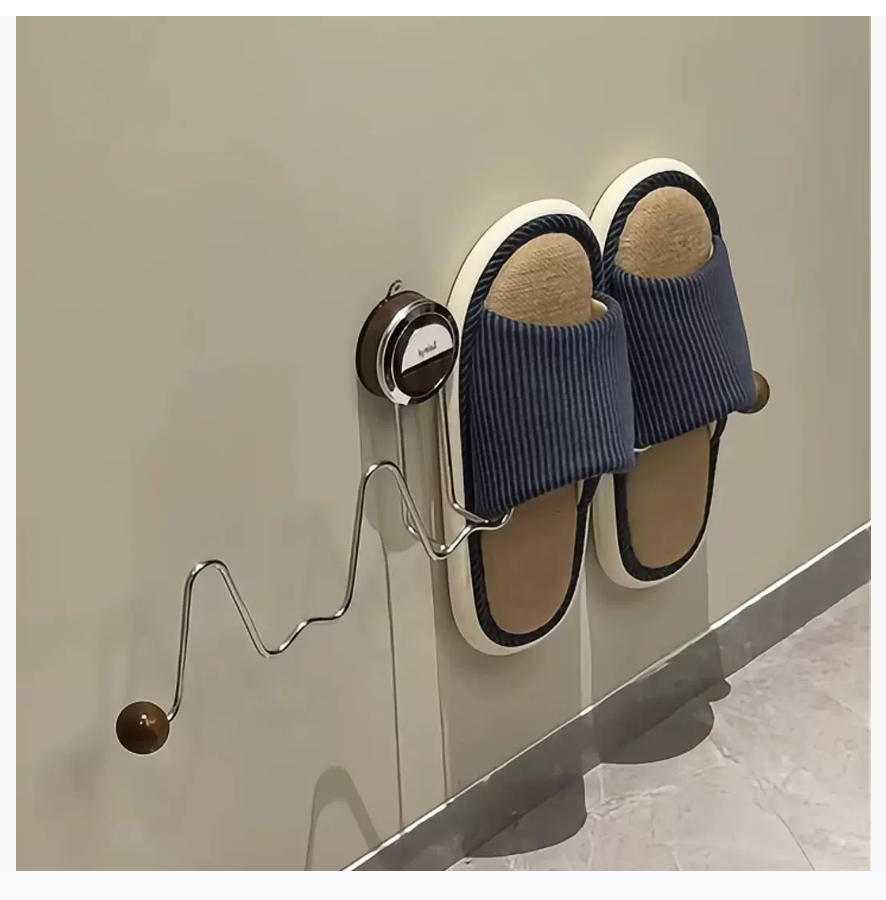 Стойка для тапочек в ванной комнате Настенная стойка для обуви с присосками, не требующая сверления Многофункциональная стойка для хранения вещей Опорная конструкция из массива дерева с крючками