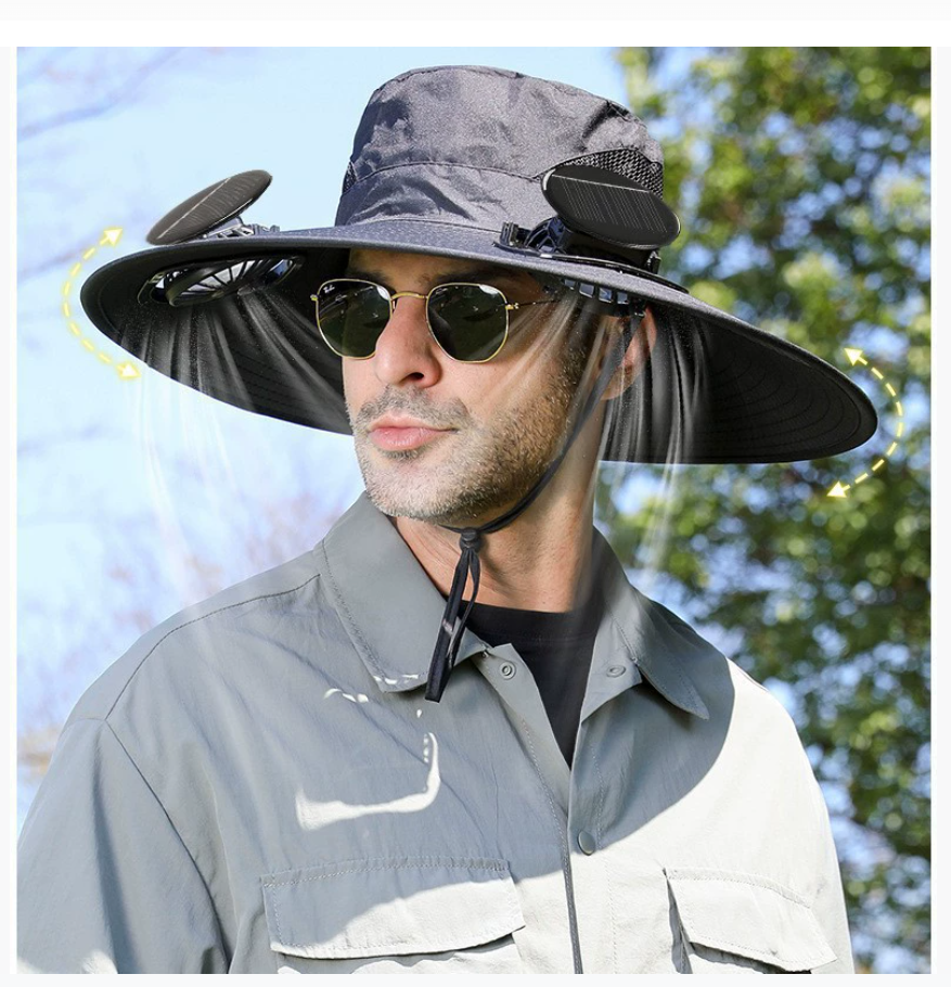 Трансграничная солнечная вентиляторная шляпа Летняя рыбацкая шляпа от солнца Кондиционированная комната Рыбацкая шляпа с вентилятором и защитой от ультрафиолета